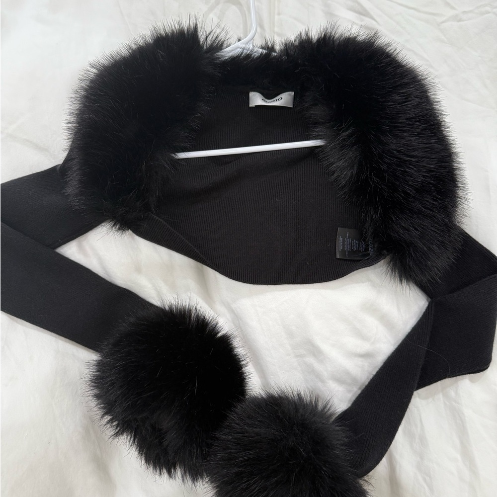 Danielle Guizio Black Faux Fur bolero